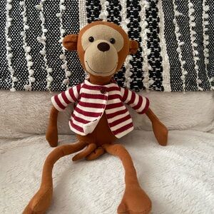 Jellycat Brown Monkey with Red Striped Sweater